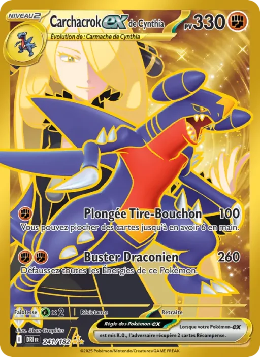 Carte Pokémon Carchacrok-ex de Cynthia 241/182 Hyper rare Rivalités Destinées