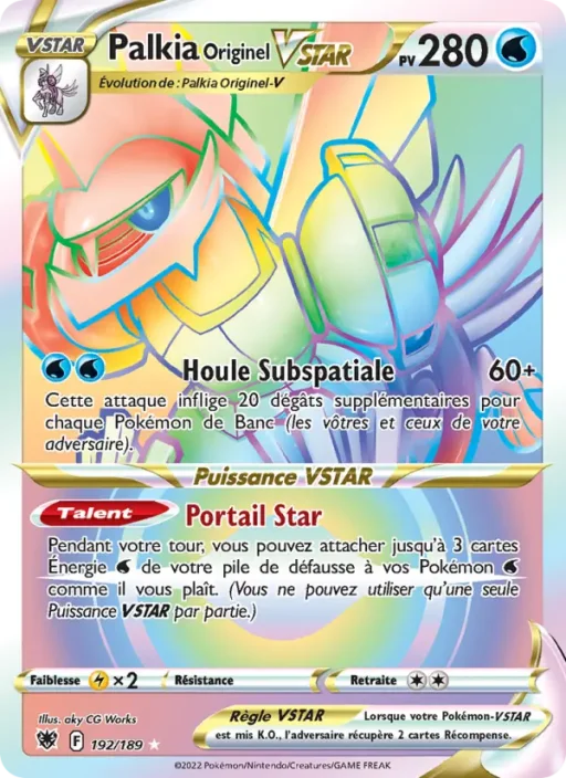 Carte Pokémon Palkia Originel VSTAR 192/189 Magnifique rare Astres Radieux