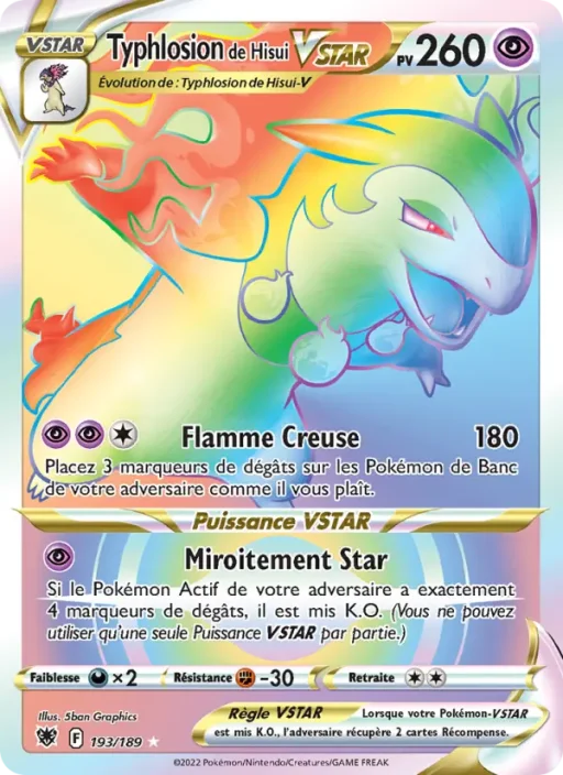 Carte Pokémon Typhlosion de Hisui VSTAR 193/189 Magnifique rare Astres Radieux