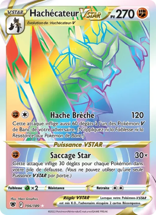 Carte Pokémon Hachécateur VSTAR 196/189 Magnifique rare Astres Radieux