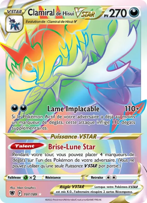 Carte Pokémon Clamiral de Hisui VSTAR 197/189 Magnifique rare Astres Radieux