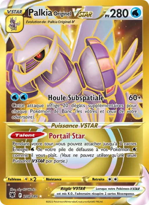 Carte Pokémon Palkia Originel VSTAR 208/189 Magnifique rare Astres Radieux