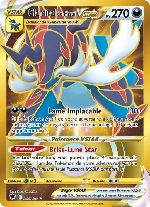 Carte Pokémon Clamiral de Hisui VSTAR 209/189 Magnifique rare Astres Radieux