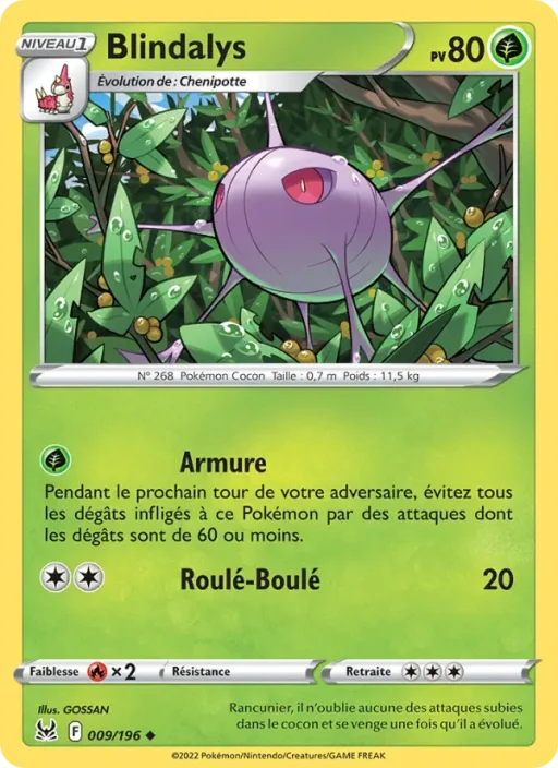 Carte Pokémon Blindalys 009/196 Peu Commune Origine Perdue