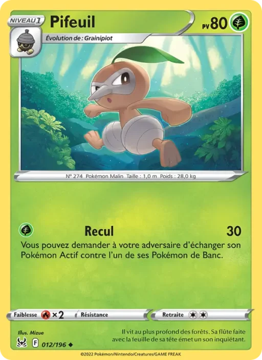 Carte Pokémon Pifeuil 012/196 Peu Commune Origine Perdue