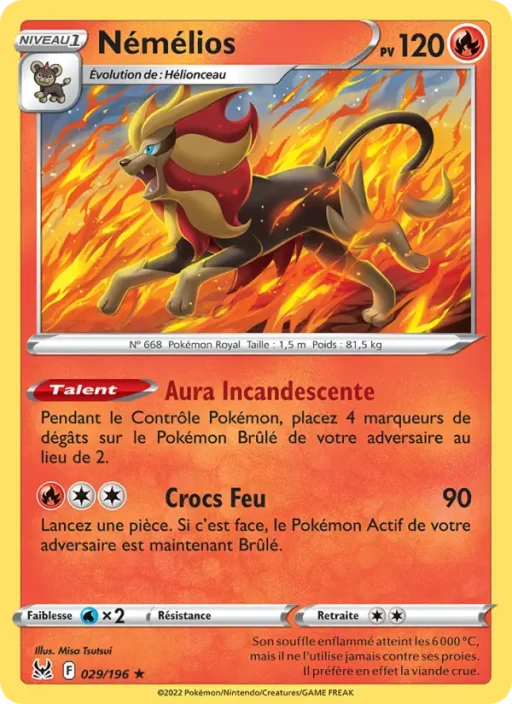 Carte Pokémon Némélios 029/196 Holo Rare Origine Perdue