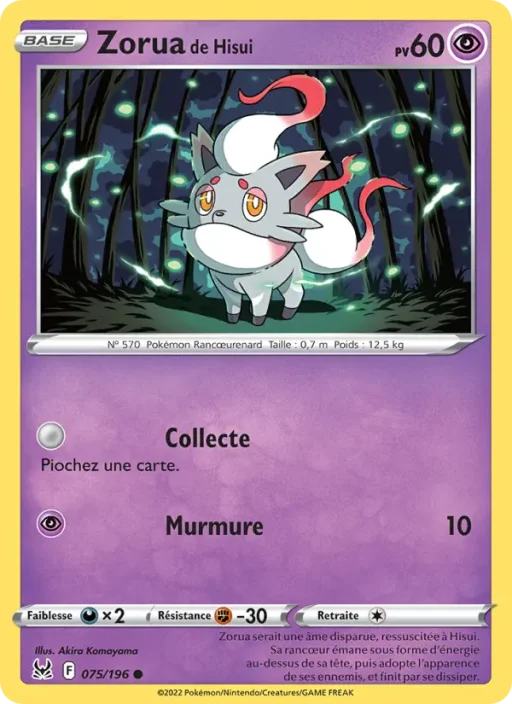 Carte Pokémon Zorua de Hisui 075/196 Commune Origine Perdue