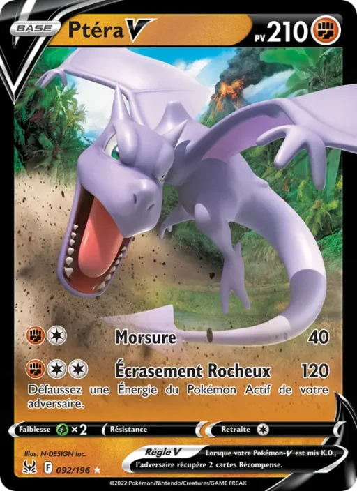 Carte Pokémon Ptéra V 092/196 Holo Rare V Origine Perdue
