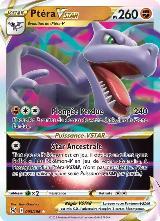 Carte Pokémon Ptéra VSTAR 093/196 Holo Rare VSTAR Origine Perdue