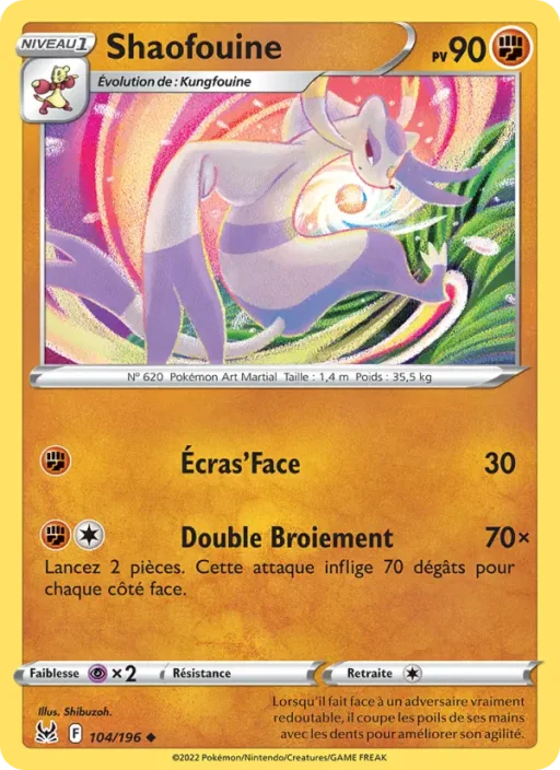 Carte Pokémon Shaofouine 104/196 Peu Commune Origine Perdue