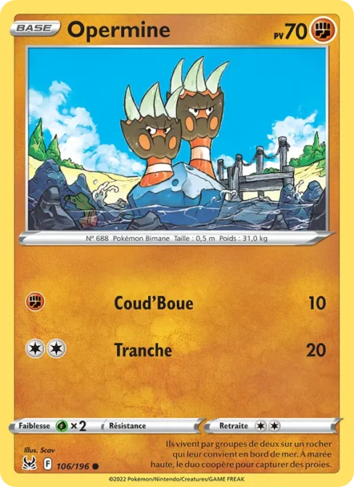 Carte Pokémon Opermine 106/196 Commune Origine Perdue