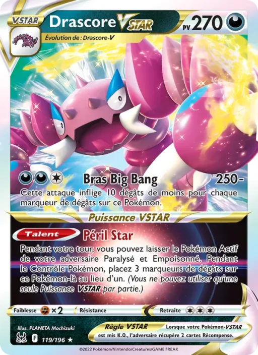 Carte Pokémon Drascore VSTAR 119/196 Holo Rare VSTAR Origine Perdue