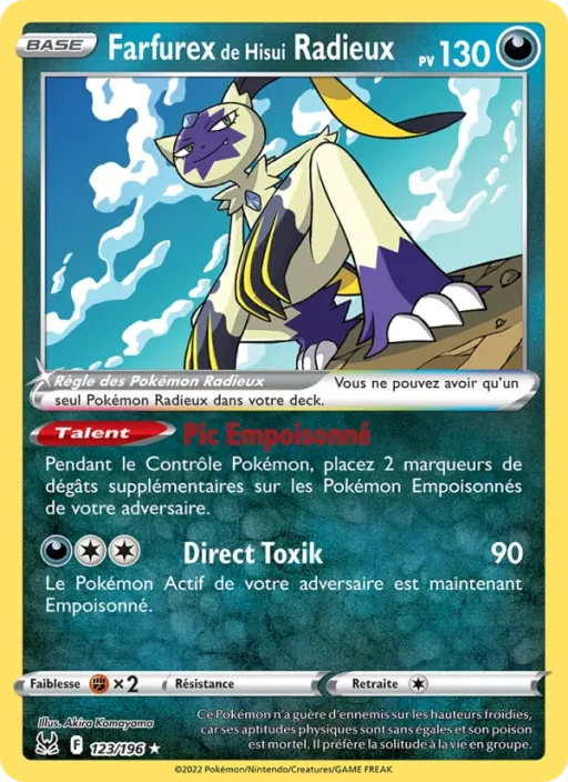 Carte Pokémon Farfurex de Hisui Radieux 123/196 Radieux Rare Origine Perdue