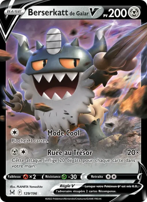 Carte Pokémon Berserkatt de Galar V 129/196 Holo Rare V Origine Perdue