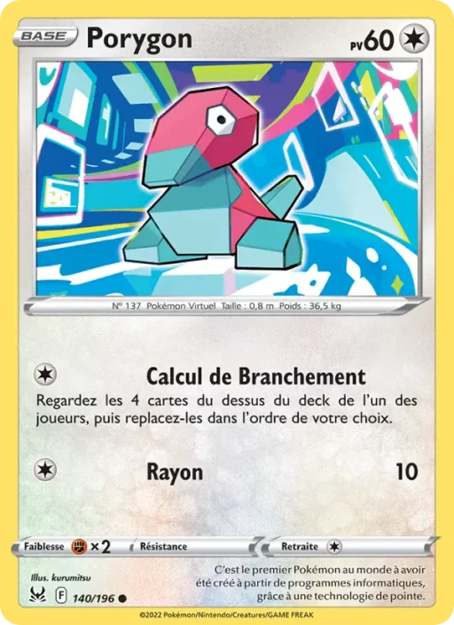 Carte Pokémon Porygon 140/196 Commune Origine Perdue