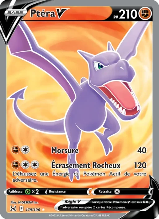 Carte Pokémon Ptéra V 179/196 Ultra Rare Origine Perdue