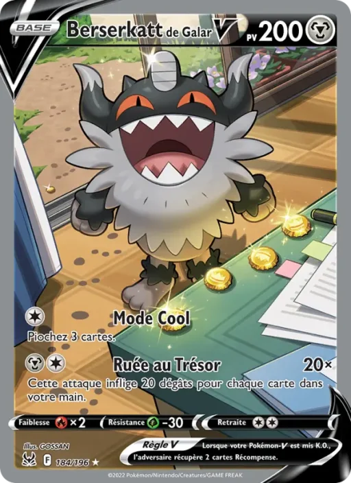 Carte Pokémon Berserkatt de Galar V 184/196 Ultra Rare Origine Perdue