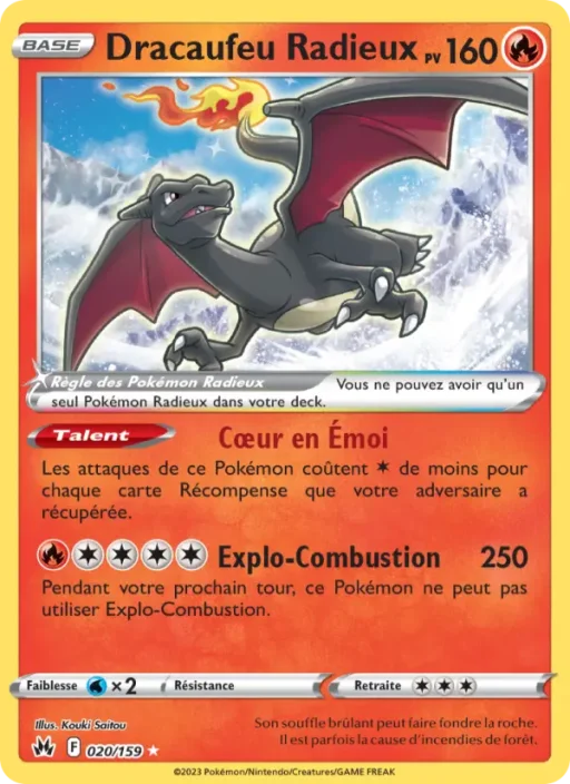 Carte Pokémon Dracaufeu Radieux 020/159 Radieux Rare Zénith Suprême