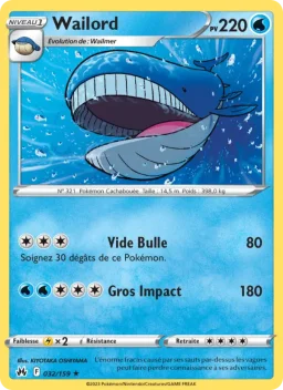 Carte Pokemon Wailord #032