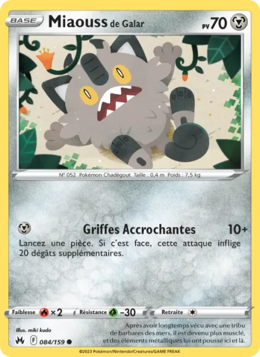 Carte Pokémon Miaouss de Galar 084/159 Commune Zénith Suprême