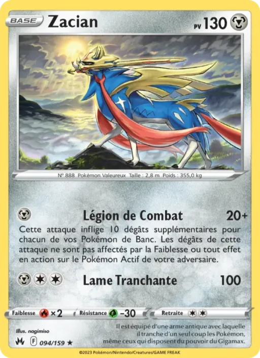 Carte Pokémon Zacian 094/159 Holo Rare Zénith Suprême