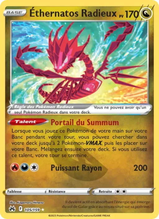 Carte Pokémon Éthernatos Radieux 105/159 Radieux Rare Zénith Suprême
