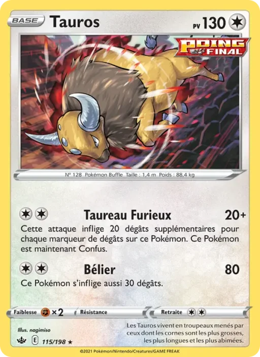 Carte Pokémon Tauros 115/198 Holo Rare Règne de Glace