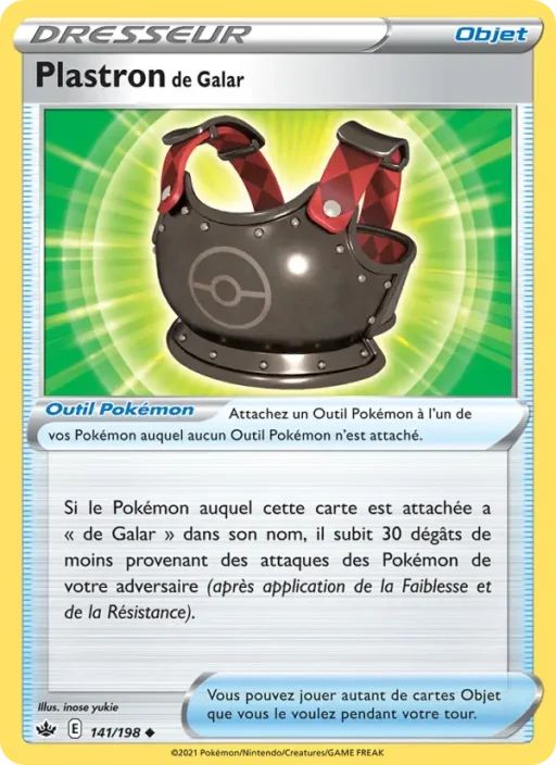 Carte Pokémon Plastron de Galar 141/198 Peu Commune Règne de Glace
