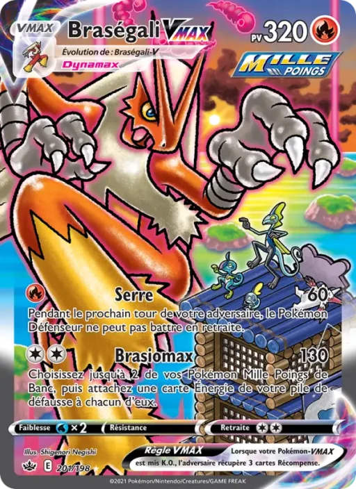 Carte Pokémon Braségali VMAX 201/198 Magnifique rare Règne de Glace
