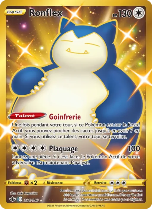 Carte Pokémon Ronflex 224/198 Magnifique rare Règne de Glace