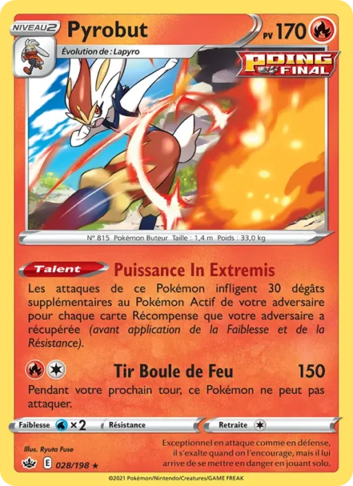 Carte Pokémon Pyrobut 28/198 Holo Rare Règne de Glace