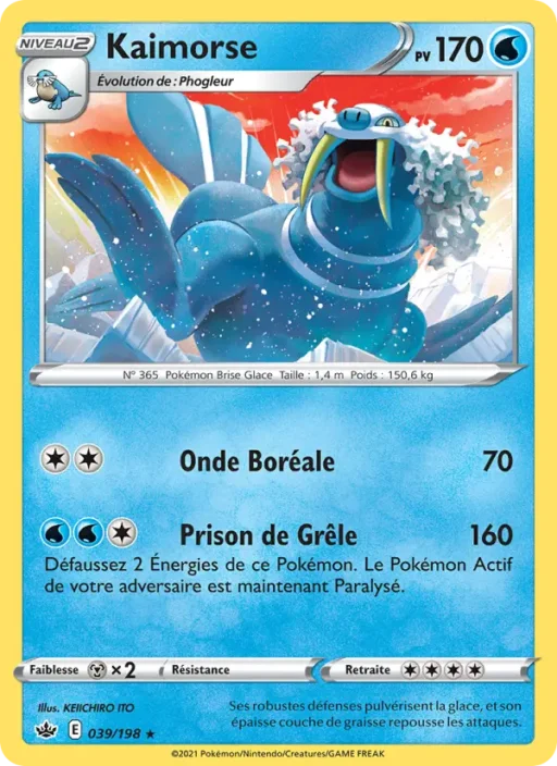 Carte Pokémon Kaimorse 39/198 Rare Règne de Glace