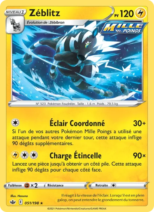Carte Pokémon Zéblitz 51/198 Rare Règne de Glace