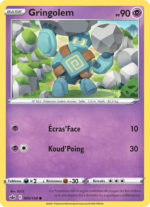 Carte Pokémon Gringolem 65/198 Commune Règne de Glace