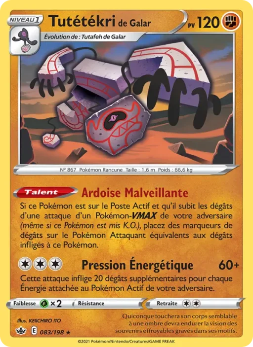 Carte Pokémon Tutétékri de Galar 83/198 Holo Rare Règne de Glace