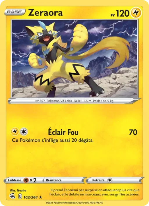 Carte Pokémon Zeraora 102/264 Rare Poing de Fusion