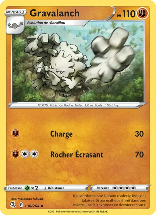 Carte Pokémon Gravalanch 136/264 Peu Commune Poing de Fusion