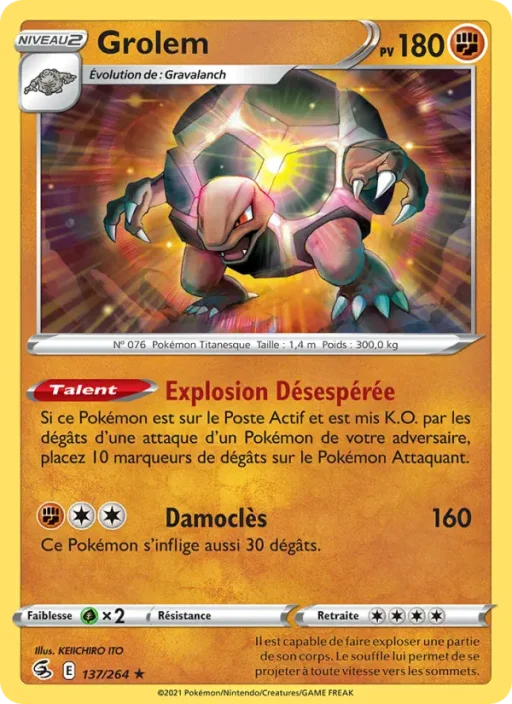 Carte Pokémon Grolem 137/264 Rare Poing de Fusion