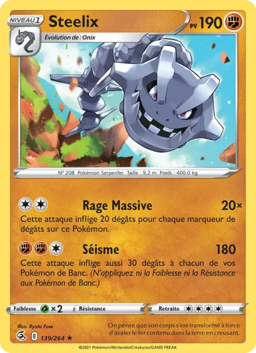 Carte Pokémon Steelix 139/264 Holo Rare Poing de Fusion