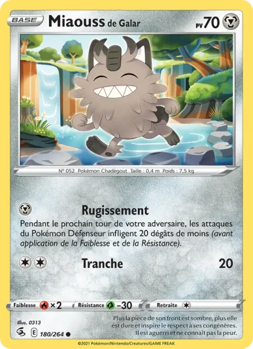 Carte Pokémon Miaouss de Galar 180/264 Commune Poing de Fusion