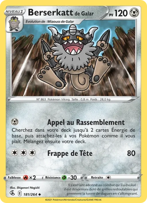 Carte Pokémon Berserkatt de Galar 181/264 Peu Commune Poing de Fusion