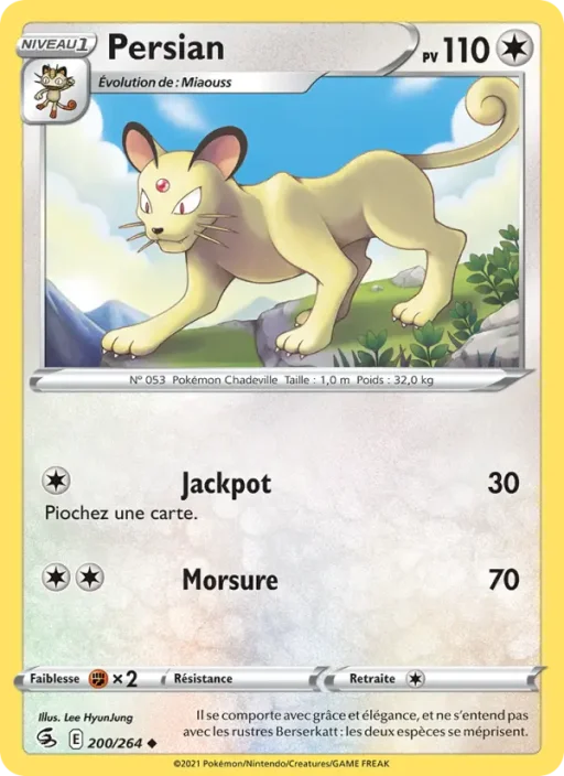 Carte Pokémon Persian 200/264 Peu Commune Poing de Fusion