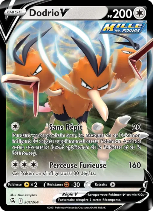 Carte Pokémon Dodrio V 201/264 Holo Rare V Poing de Fusion