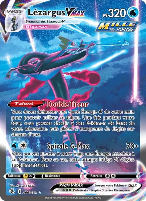 Carte Pokémon Lézargus VMAX 266/264 Magnifique rare Poing de Fusion