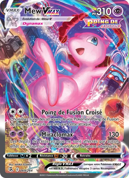Carte Pokémon Mew VMAX 269/264 Magnifique rare Poing de Fusion