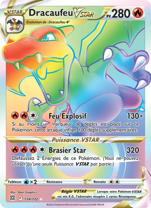 Carte Pokémon Dracaufeu VSTAR 174/172 Magnifique rare Stars Étincelantes