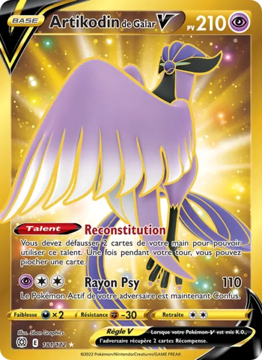 Carte Pokémon Artikodin de Galar V 181/172 Magnifique rare Stars Étincelantes