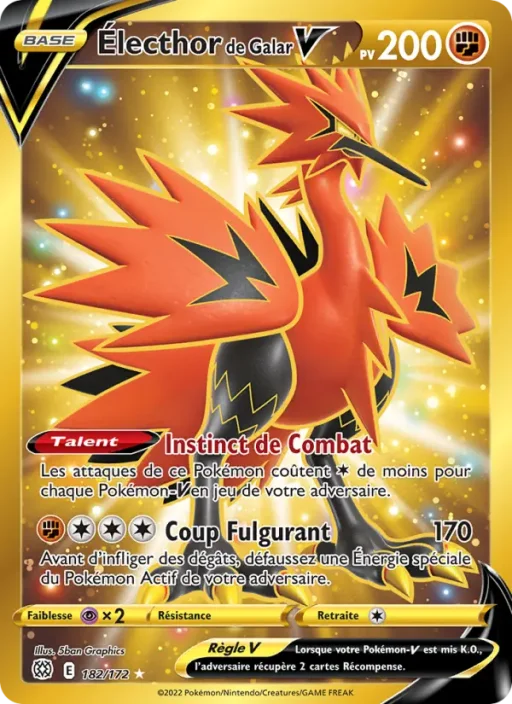 Carte Pokémon Électhor de Galar V 182/172 Magnifique rare Stars Étincelantes
