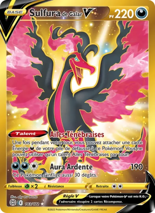 Carte Pokémon Sulfura de Galar V 183/172 Magnifique rare Stars Étincelantes